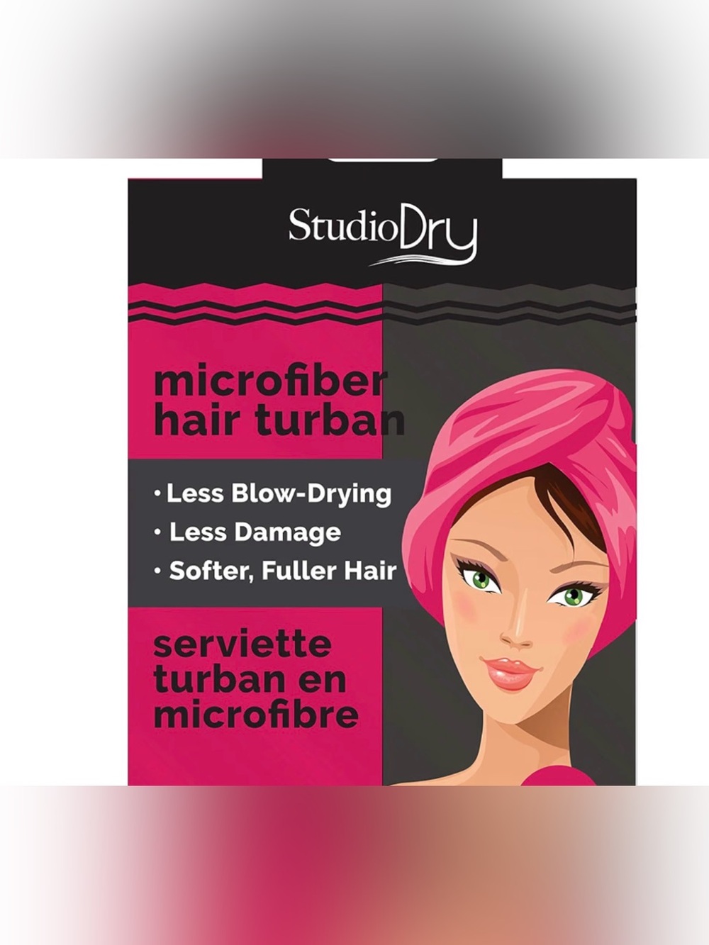2 Pack: StudioDry Microfiber Hair Turban — Pink & Black